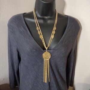 24 Inch Gold Tone Metal Tassel Necklace